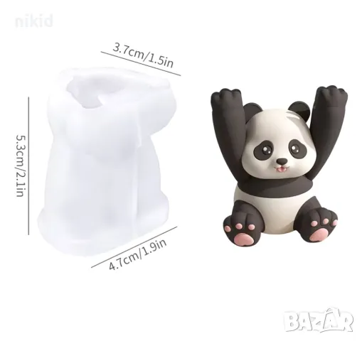 3d Мече панда вдигнати ръце силиконов молд форма фондан шоколад смола свещ сапун гипс декор, снимка 2 - Форми - 48143653