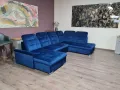 Син П образен ъглов диван от плат Nigrum с функция сън, снимка 7