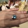 Масивен сребърен пръстен ръчна изработка естествен син топаз 950, снимка 11