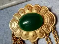 СТАРА АР ДЕКО СТИЛ ПОЗЛАТЕНА БРОШКА с ШЛИФОВАН ЗЕЛЕН АХАТ МАЙСТОРСКА РЕТРО ИЗРАБОТКА 48843, снимка 12