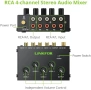 Нов Компактен 4-канален RCA миксер с усилване и контрол на звука за DJ и домашно кино, снимка 2