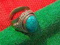 ПРЕКРАСЕН КЛАСИЧЕСКИ ТЮРКОАЗЕН РЕТРО АРТ ПОСРЕБРЕН МЕДЕН ПРЪСТЕН 44327, снимка 4