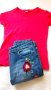 Дънки с рози и подарък блузка, снимка 1 - Детски панталони и дънки - 38497214