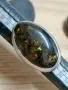 Стар, сребърен пръстен със зелен балтийски кехлибар., снимка 4