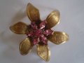 Антична брошка Франция цвете с розов кристал 1930г-1940г, снимка 5