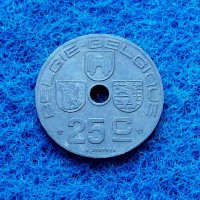 25 центимес Белгия 1942-редки, снимка 1 - Нумизматика и бонистика - 32028474