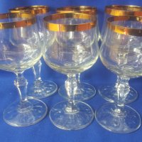 Ретро кристални чаши за алкохол, златен кант, столче, 6 бр , снимка 1 - Антикварни и старинни предмети - 37982466
