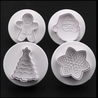 4 големи Коледни  снежинка Дядо Коледа Елха Човече пластмасови резци форми бутало релеф за сладки фо, снимка 3 - Форми - 35089655