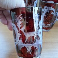 Кристални чаши цветен червен кристал , снимка 3 - Антикварни и старинни предмети - 37544778