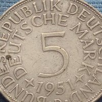 Сребърна монета 5 марки 1951г. Германия уникат за КОЛЕКЦИОНЕРИ 39624, снимка 4 - Нумизматика и бонистика - 42763447