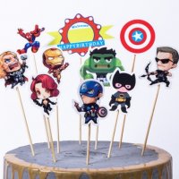 Avengers Отмъстителите Капитан Америка Хълк Айрън герои Happy Birthday сет топери клечки  за торта , снимка 1 - Други - 24470404