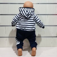 Нов бебешки моряшки ватиран комплект от две части на тъмносиньо и бяло райе, снимка 2 - Комплекти за бебе - 28336158
