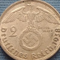 Сребърна монета 2 райхсмарки 1938г. Нацистка Германия с СХВАСТИКА 39639, снимка 6 - Нумизматика и бонистика - 42763360