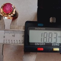 Златен пръстен 14к с гема(камея)изработена на натурален рубин., снимка 9 - Пръстени - 44478917