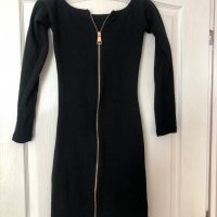 Дамска черна рипсана рокля с цип от горе до долу, снимка 1 - Рокли - 38177771