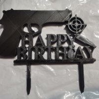 Happy Birthday пистолет оръжие мишена пластмасов черен топер украса за торта рожден ден, снимка 2 - Други - 42907877