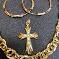 Златни обеци халки кръст ланец пръстен 14 карата 585 златни zlato prasten obeci gold , снимка 10 - Бижутерийни комплекти - 33865425