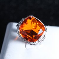 Масивен сребърен пръстен с голям оранжев цирконий, снимка 4 - Пръстени - 34984448