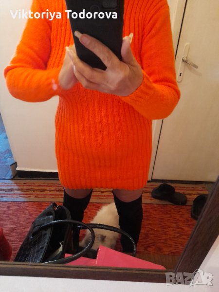 Рокля ръчно плетиво-НЕОН ОРАНЖЕВА-САМО ТОЗИ МЕСЕЦ, снимка 1