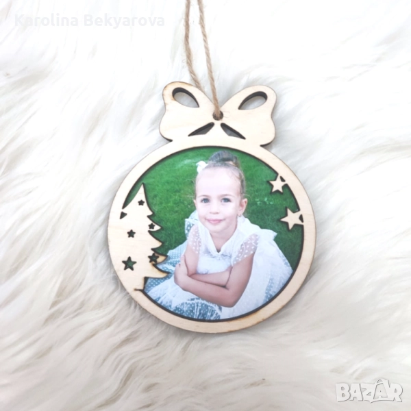 Дървена коледна играчка за елха със снимка, снимка 1