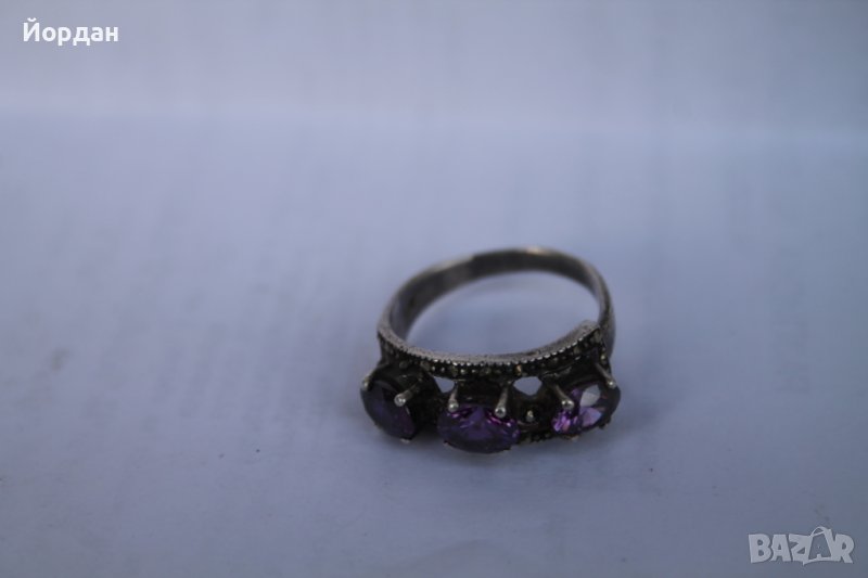 Дамски сребърен пръстен аметист с маркезити, снимка 1