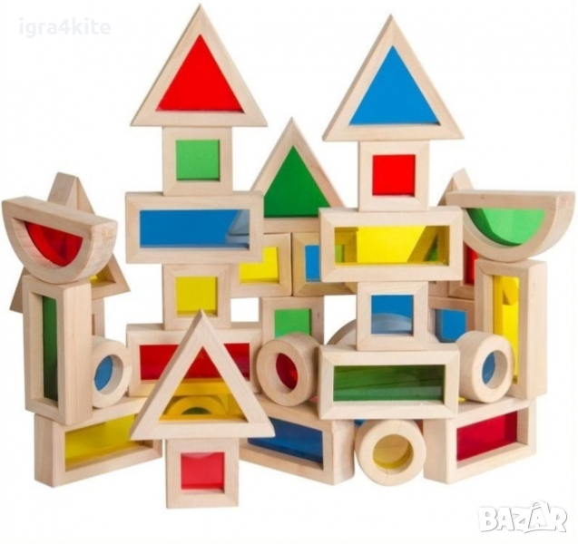НАМАЛЕНИЯ Rainbow Wood Blocks 40 части. Луксозен светещ дървен конструктор , снимка 1