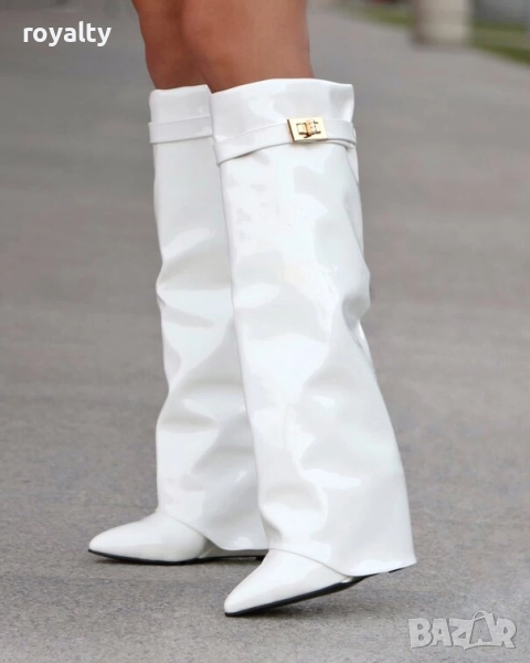Ботуши на платформа - бял лак, снимка 1