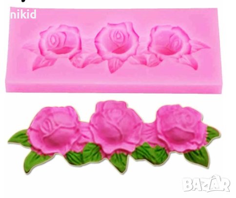 3 рози роза силиконов молд форма за украса торта с фондан шоколад, снимка 1
