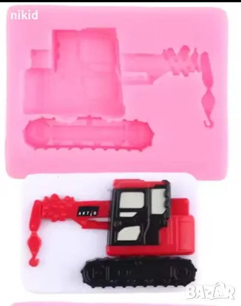 Кран Валяк Булдозер силиконов молд форма фондан шоколад декор украса, снимка 1