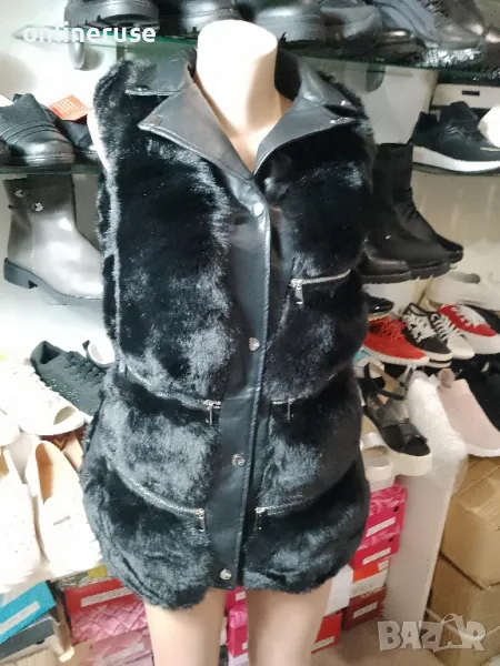 дамски елек кожа и пух , снимка 1