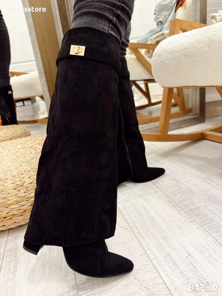 Ботуши на ток - черен велур - KD105 , снимка 1