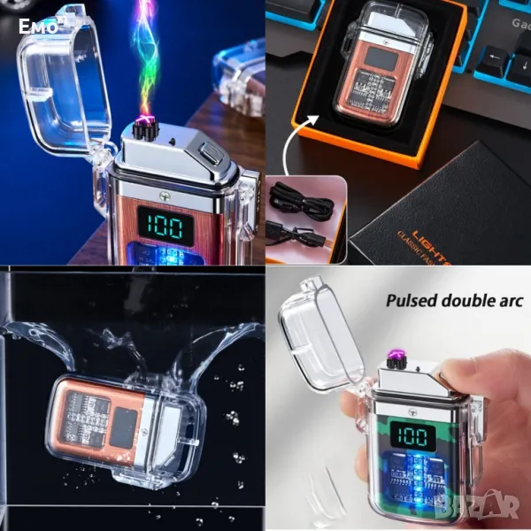 Елегантна прозрачна ветроустойчива - Запалка с LED светлинки, снимка 1