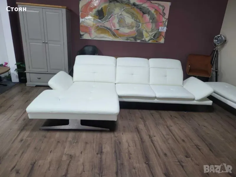 ПРОМОЦИЯ!!! Бял кожен ъглов диван и табуретка "DANA", снимка 1