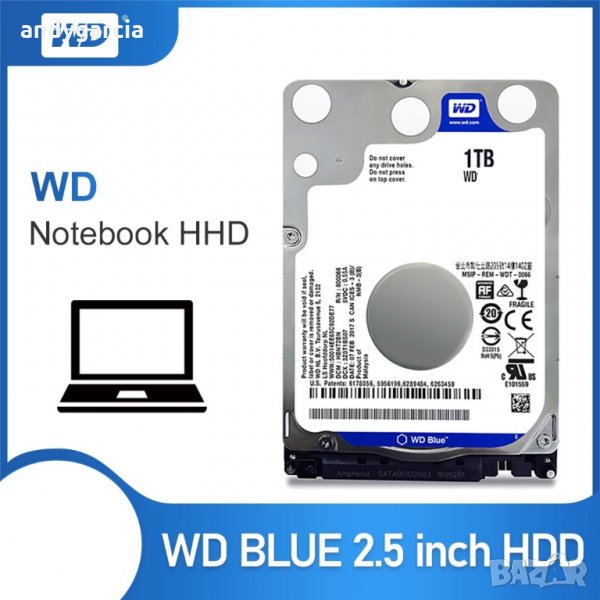  1TB 5400 RPM 8MB Cache SATA 6.0Gb/s диск за лаптоп, Western Digital Blue 2.5 inch Инча, снимка 1