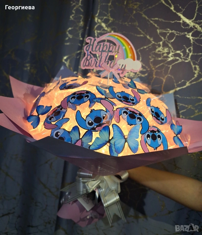 Светещ букет "Стич" 💖💙, снимка 1