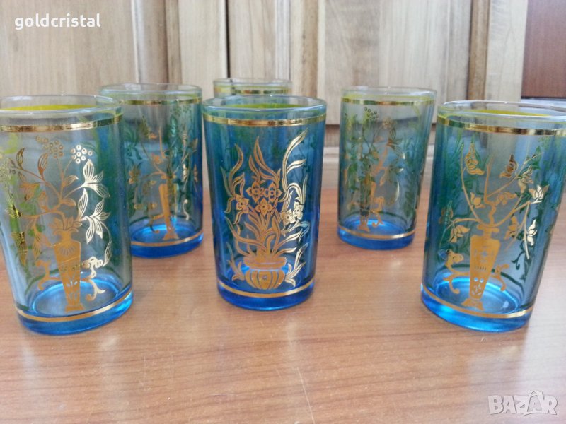 Стъклени чаши цветно стъкло с позлата , снимка 1