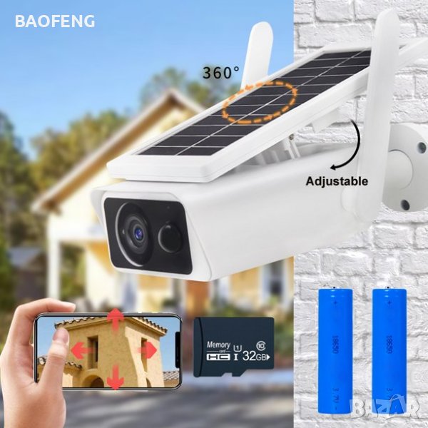  █▬█ █ ▀█▀ Промоция СОЛАРНА IP КАМЕРА 1080P WIFI IP66 безжична външен монтаж  IR Motion Detection, снимка 1