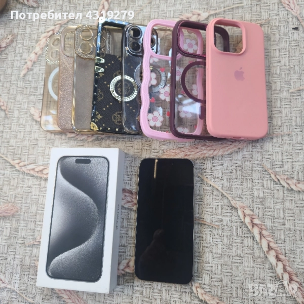 Продавам Iphone 15 Pro ,128 GB + 8 калъфа за телефона. , снимка 1