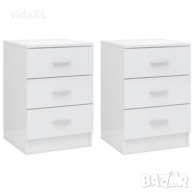 vidaXL Нощни шкафчета, 2 бр, бял гланц, 38x35x56 см, ПДЧ(SKU:800463, снимка 1
