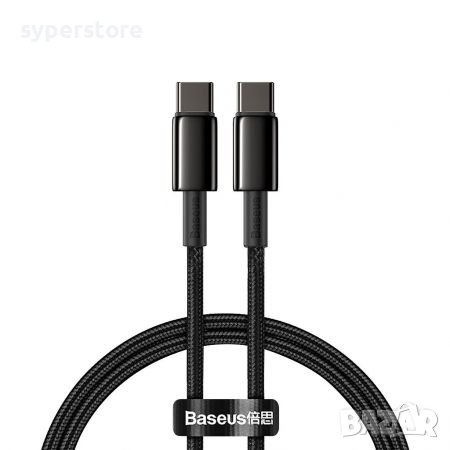 Кабел USB Type C - Type C M/M 2m 100W Baseus CATWJA01 Черна оплетка Cable USB Type-C to Type-C, снимка 1