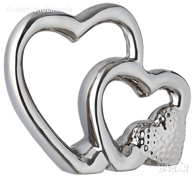  Настолно керамично декоративно релефно сърце, 19х5х16 см, снимка 1