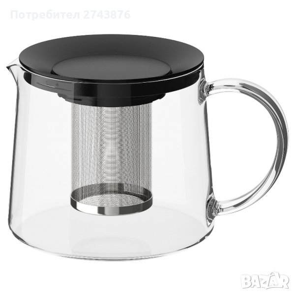 Стъклена кана за чай с цедка,термоустойчиво стъкло Елеком ЕК-ТР100-1000мл., снимка 1