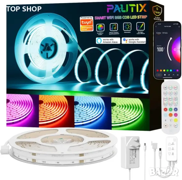 PAUTIX RGB COB LED лента за осветление 10M, смяна на цвета, димиране, DC24V, снимка 1