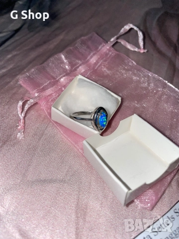 Сребърен пръстен Син опал Австралия, снимка 6 - Пръстени - 52901974