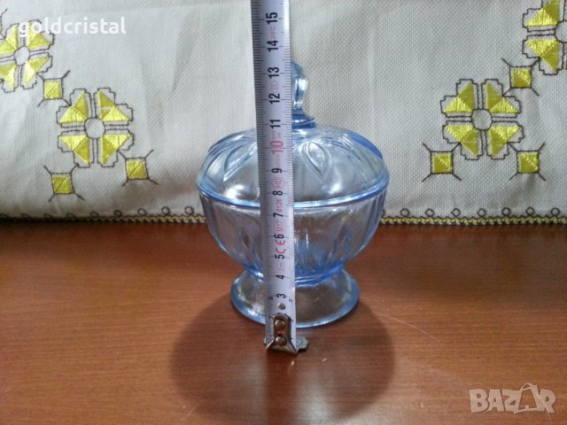 Стъклена захарница бонбониера цветно стъкло , снимка 3 - Антикварни и старинни предмети - 40780431