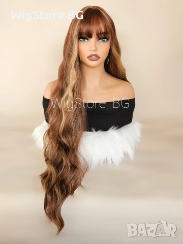 Светло кафява дълга къдравa nepyka нa кичури с бретон, снимка 3 - Аксесоари за коса - 52757445