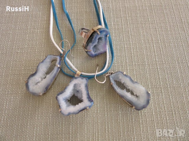 Комплект бижута със синя друза ахат, снимка 3 - Бижутерийни комплекти - 35503796