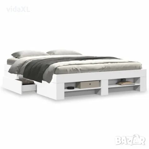 vidaXL Рамка за легло без матрак Бяла 160x200 см инженерно дърво, снимка 4 - Спални и легла - 56146904