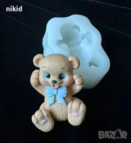 Мече лежащо с панделка силиконов молд форма фондан шоколад гипс смола декор украса, снимка 3 - Форми - 53362692