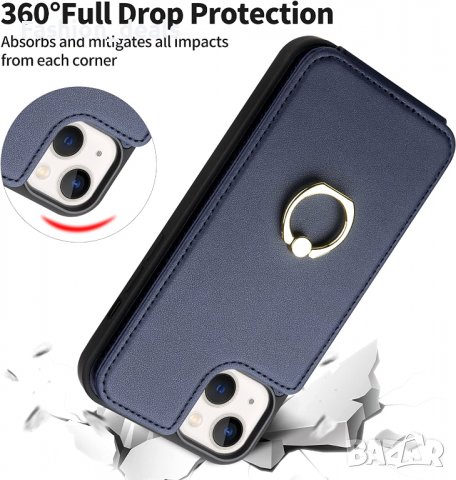 Нов кожен Калъф Кейс Гръб за защита телефон iPhone 14 Plus / 14 Pro Max със стойка пръстен Айфон, снимка 4 - Калъфи, кейсове - 38306987